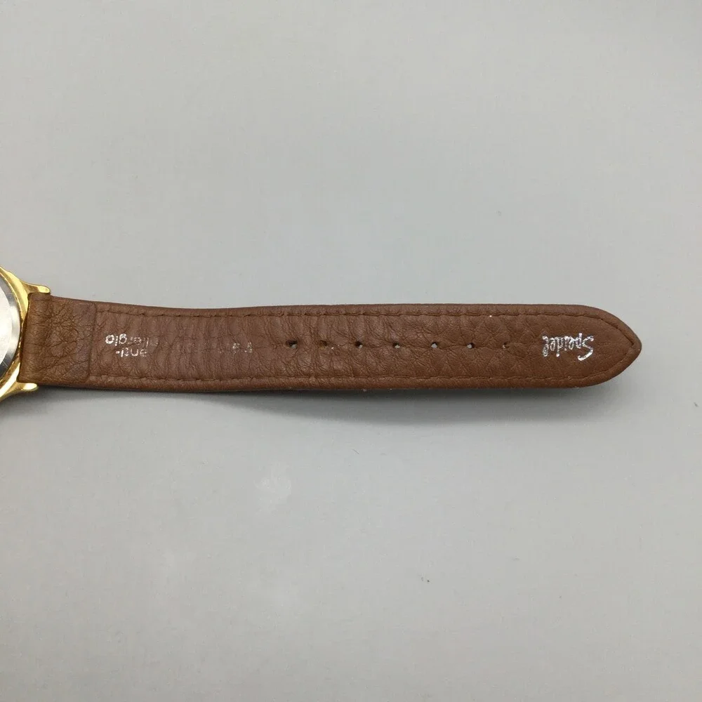 Vintage VEGA Junction Mens Watch 31mm Moon Phase Brown Leather Date New Battery